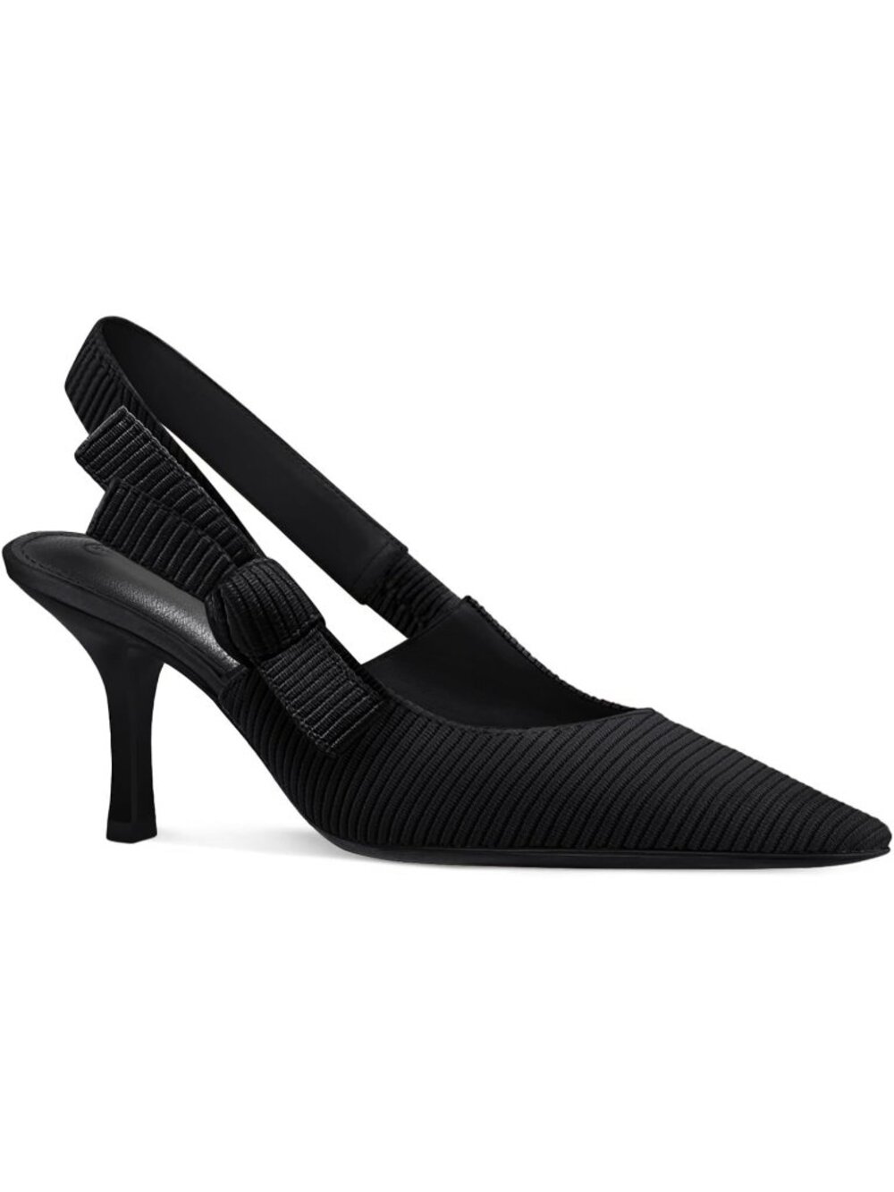 Women's Black 1 Slingback Kitten Heels Pointed Toe Bowknot Knitted Sandals